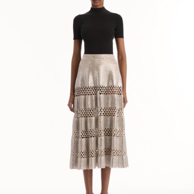 Oscar de la Renta Silver Foil Midi Skirt - Image 2