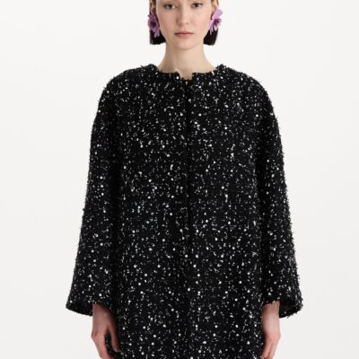 Oscar de la Renta Sequin Ribbon Tweed Coat - Image 2