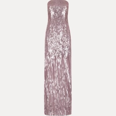 Oscar de la Renta Sequin Fringe Strapless Gown - Image 1