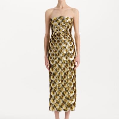 Oscar de la Renta Sequin Embroidered Scalloped Cocktail Dress - Image 2