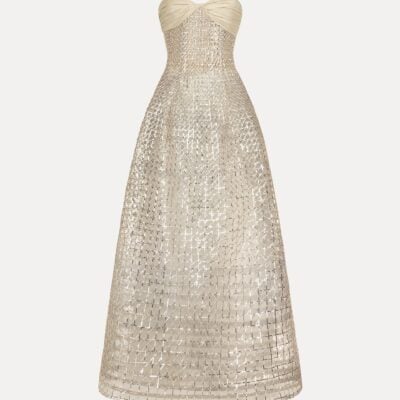 Oscar de la Renta Sequin & Bugle Bead Lattice Gown - Image 1