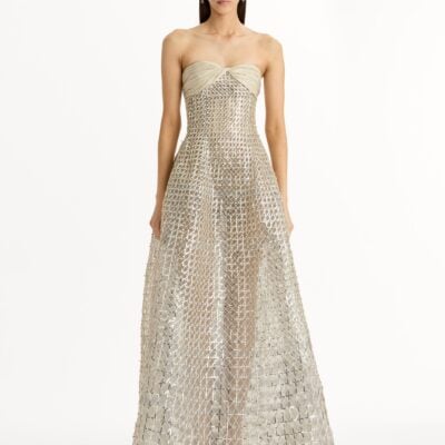 Oscar de la Renta Sequin & Bugle Bead Lattice Gown - Image 2