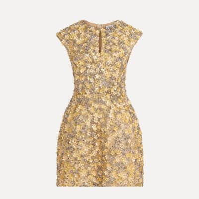 Oscar de la Renta Porcelain Flower Embroidered Cap-Sleeve Dress - Image 1