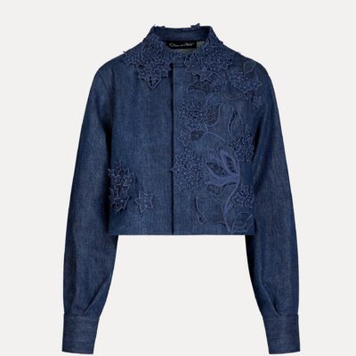 Oscar de la Renta Porcelain Flower Cutout Denim Jacket - Image 1