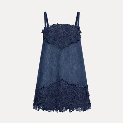 Oscar de la Renta Porcelain Flower Cutout Denim Dress - Image 1