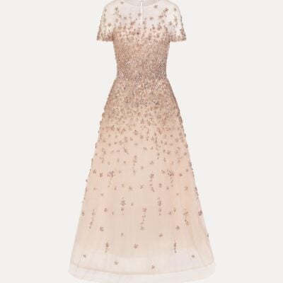 Oscar de la Renta Porcelain Flower Crystal Embroidered Dress - Image 1