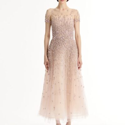 Oscar de la Renta Porcelain Flower Crystal Embroidered Dress - Image 2