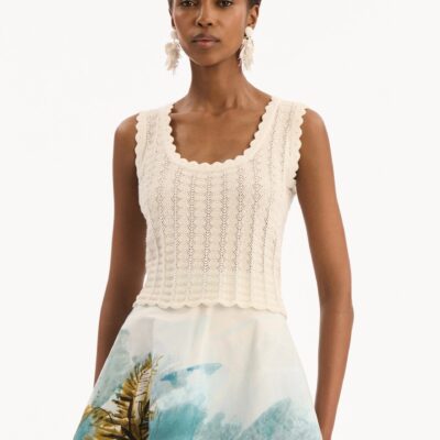 Oscar de la Renta Pointelle Weave Tank - Image 2