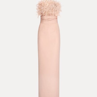 Oscar de la Renta Point d’Esprit Feather Embroidered Gown - Image 1