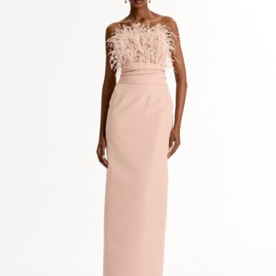 Oscar de la Renta Point d’Esprit Feather Embroidered Gown - Image 2