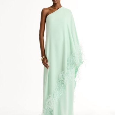 Oscar de la Renta Point d’Esprit Feather Embroidered Caftan - Image 2