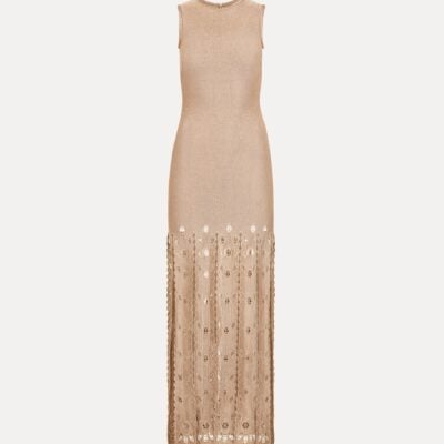 Oscar de la Renta Pineapple Fringe Metallic Jersey Dress - Image 1