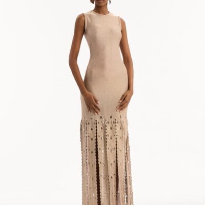 Oscar de la Renta Pineapple Fringe Metallic Jersey Dress - Image 2