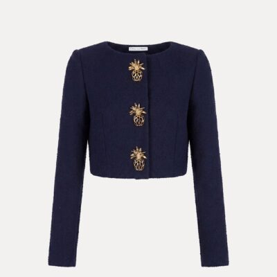 Oscar de la Renta Pineapple Button Slub Wool Tweed Jacket - Image 1