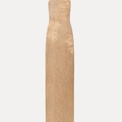Oscar de la Renta Palm Tree Raffia Fringe Gown - Image 1