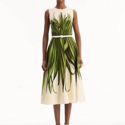 Oscar de la Renta Palm Leaves Wool-Blend Dress - Image 2