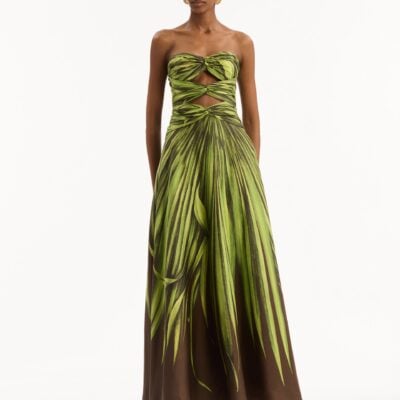 Oscar de la Renta Palm Leaves Silk Twill Cocktail Dress - Image 2