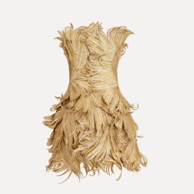 Oscar de la Renta Palm Leaves Metallic Cocktail Dress - Image 1