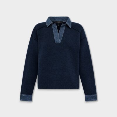 Rag & Bone Marie Denim-Trim Polo Sweater - Image 2