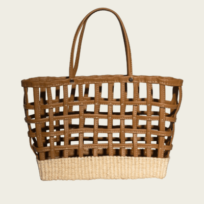 Sensi Studio Leather Basket Tote with Natural Straw Base - Image 1
