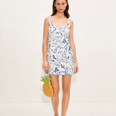 SIMONMILLER Sahara Mini Dress In Marine Print Denim - Image 1