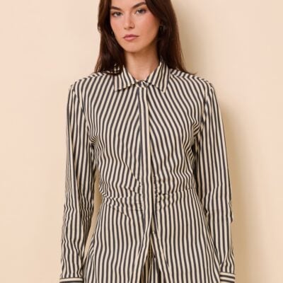 Solid & Striped Tinsley Tie Button Down Poplin Noir / Khaki Stripe - Image 2