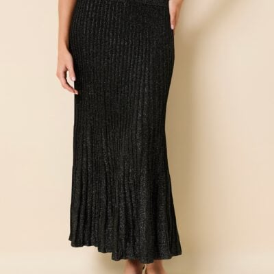 Solid & Striped Theresa Ribbed Skirt Glitter Noir - Image 1