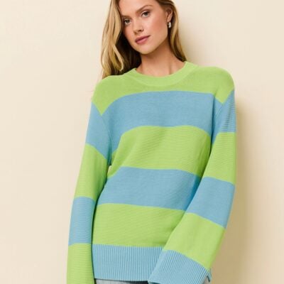 Solid & Striped Tate Sweater Rugby Stripe Ocean Mist / Sour Apple - Image 1
