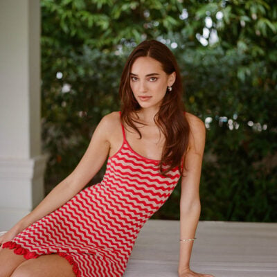 Solid & Striped Talia Mini Dress Wavy Rib Rooftop Red / Sandbar Stripe - Image 1