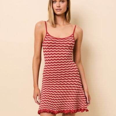 Solid & Striped Talia Mini Dress Wavy Rib Rooftop Red / Sandbar Stripe - Image 2