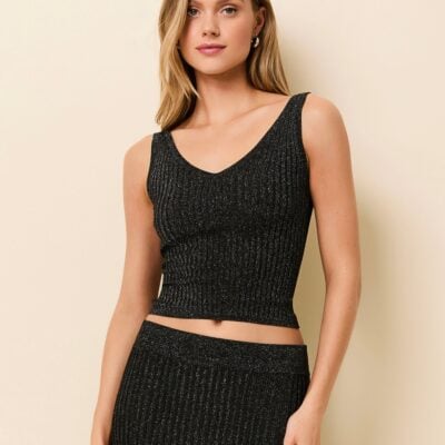 Solid & Striped Tabitha Ribbed Top Glitter Noir - Image 1