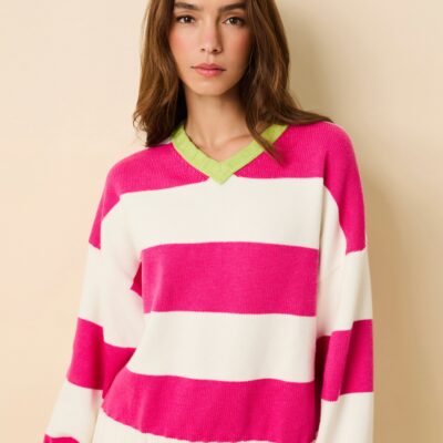 Solid & Striped Reva Sweater Cotton Paradise Pink / Sour Apple Stripe - Image 1