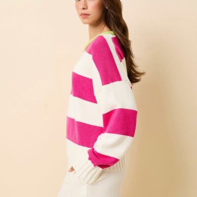 Solid & Striped Reva Sweater Cotton Paradise Pink / Sour Apple Stripe - Image 2
