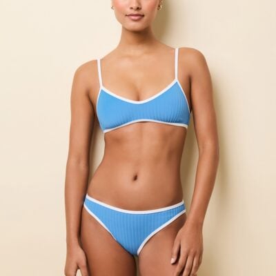 Solid & Striped Rachel Luxe Ribbed Bikini Top Marina Blue / Optic White - Image 1
