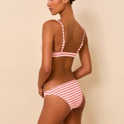 Solid & Striped Rachel Luxe Ribbed Bikini Bottom Coral / Carnation / Optic White Stripe - Image 1