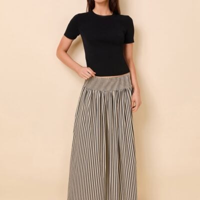 Solid & Striped Noreen Skirt Poplin Noir / Khaki Stripe - Image 2