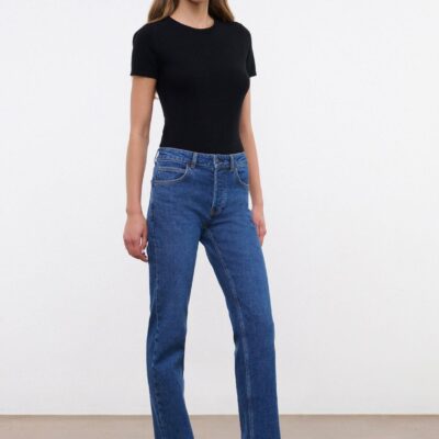 Staud Teddy Straight Jean | Stone Blue Stretch - Image 1