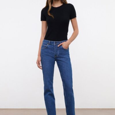 Staud Teddy Straight Jean | Stone Blue Stretch - Image 2