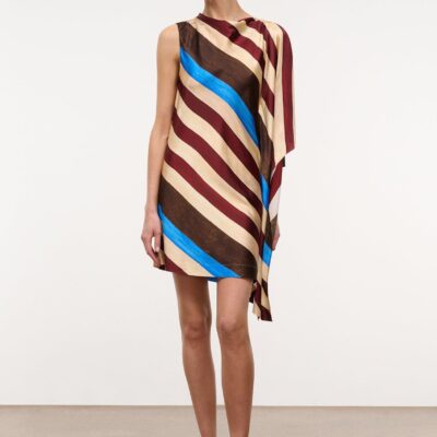 Staud Sabina Silk Dress | Caffe Stripe - Image 1