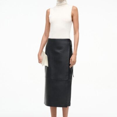Staud Roman Leather Wrap Skirt | Black - Image 1