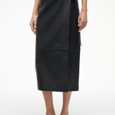Staud Roman Leather Wrap Skirt | Black - Image 2