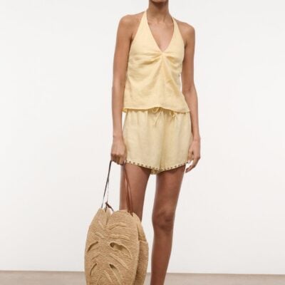 Staud Paddle Linen Short | Butter Studs - Image 1