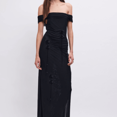 Suboo Sal Mesh 3D Flower Embellished Off-Shoulder Maxi Dress - Image 1