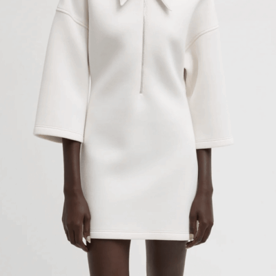 Tibi Bonded Viscose Zip Front Short Sleeve Slim Tunic - Image 2