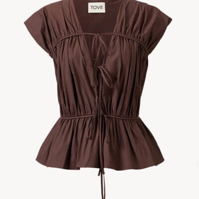 TOVE Thea Organic Cotton Gathered Sleeveless Top Chocolate - Image 1