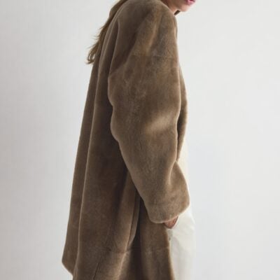 TOVE Roisin Shearling Coat Taupe - Image 1