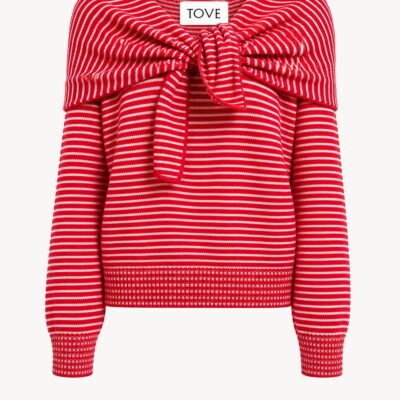 TOVE Malia Cashmere Top Red/Cream Stripe - Image 1