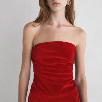 TOVE Izel Velvet Bandeau Top Red - Image 1