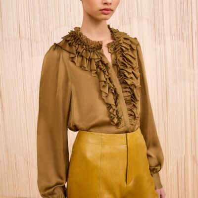 Ulla Johnson Rouen Silk Ruffle Front Long Sleeve Blouse - Image 1