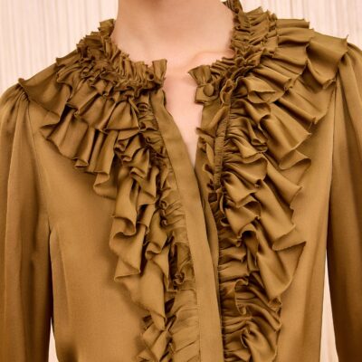 Ulla Johnson Rouen Silk Ruffle Front Long Sleeve Blouse - Image 2